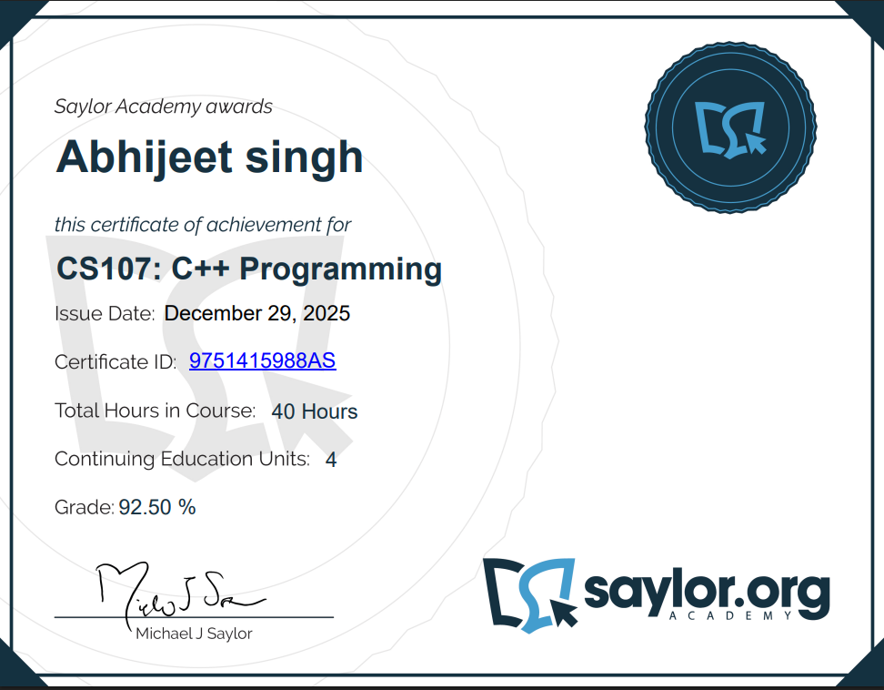 CS107: C++ Programming Certificate - Saylor Academy